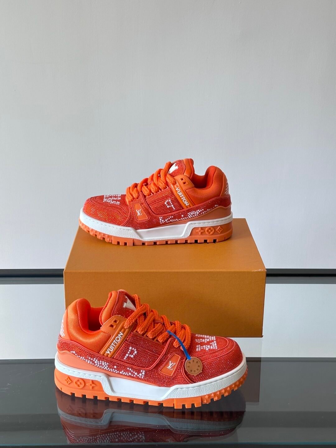 LV Men Orange Suede And Mesh Sneakers