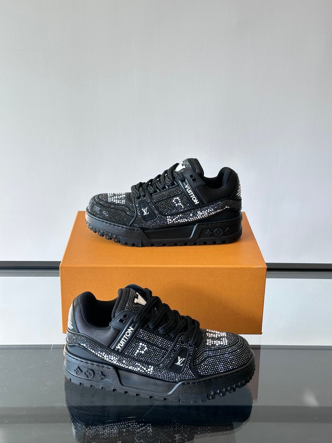 LV Men Black Fabric Embellished Sneakers