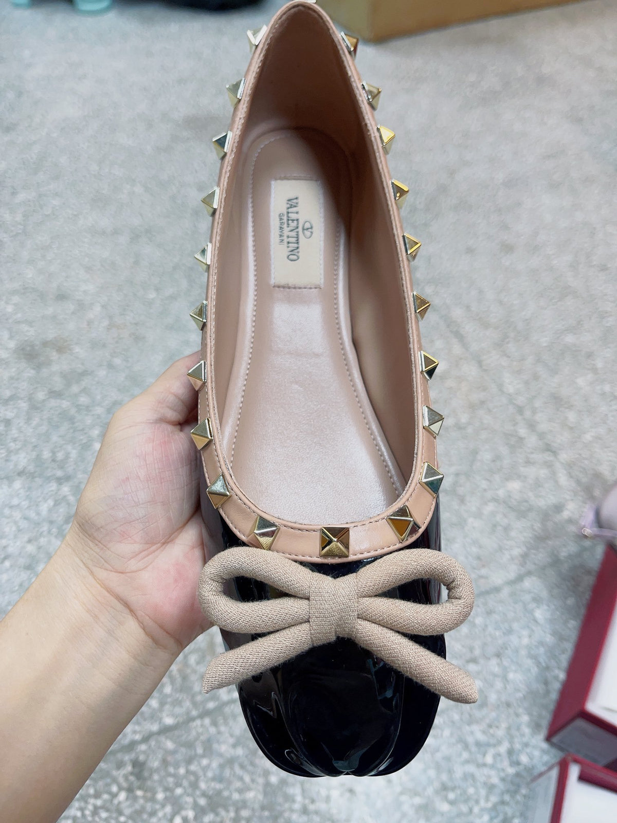 Valentino Women Black Patent Leather Studded Flats
