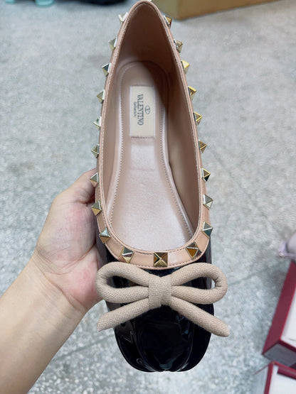 Valentino Women Black Patent Leather Studded Flats