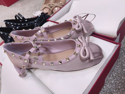 Valentino Women Pink Satin Studded Flats