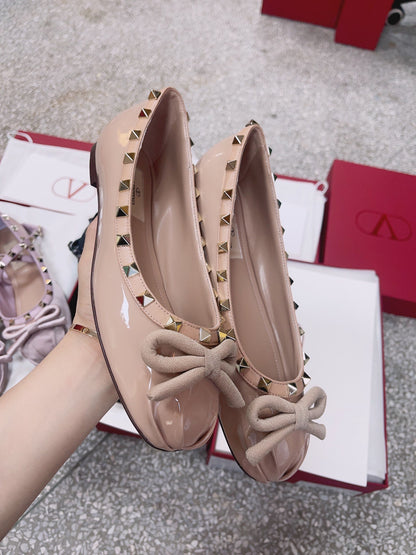 Valentino Women Nude Patent Leather Studded Flats