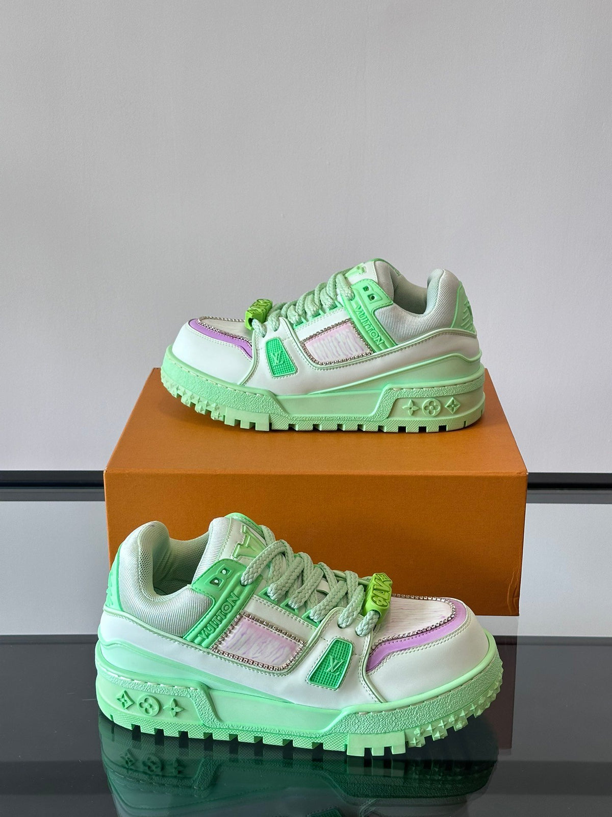 LV Men Light Green Leather Sneakers