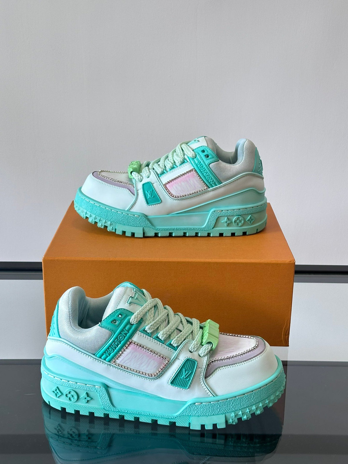 LV Men Mint Green Leather Sneakers