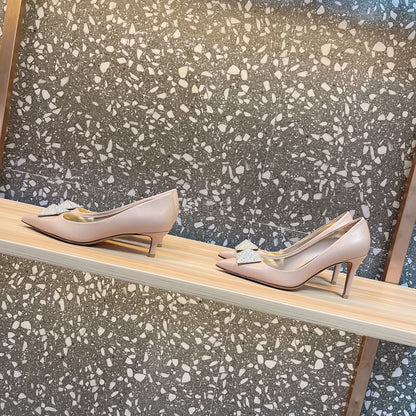 Valentino Women Beige Leather Pointed Toe Pumps