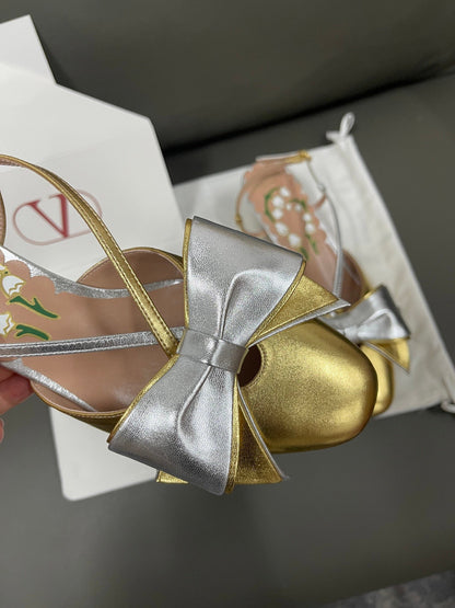 Valentino Women Gold Metallic Leather Heels
