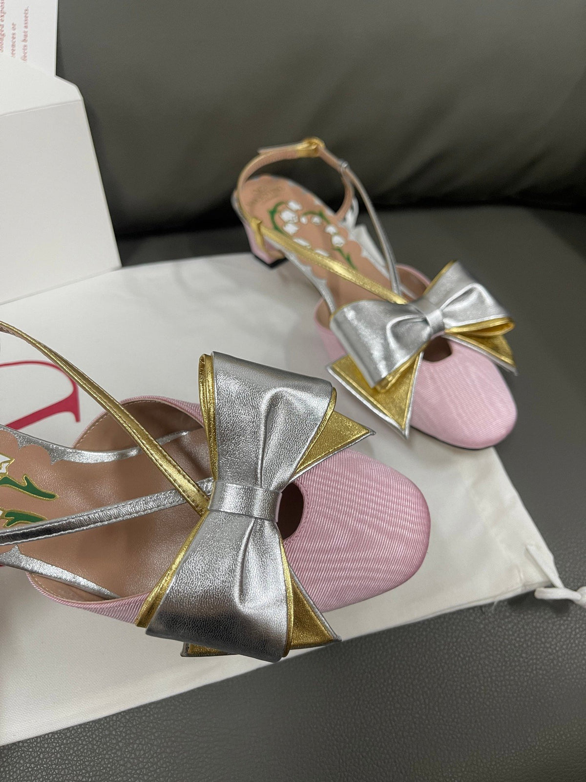 Valentino Women Pink And Gold Leather Flats