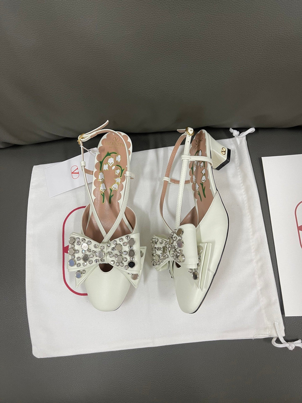 Valentino Women White Leather Bow Embellished Flats