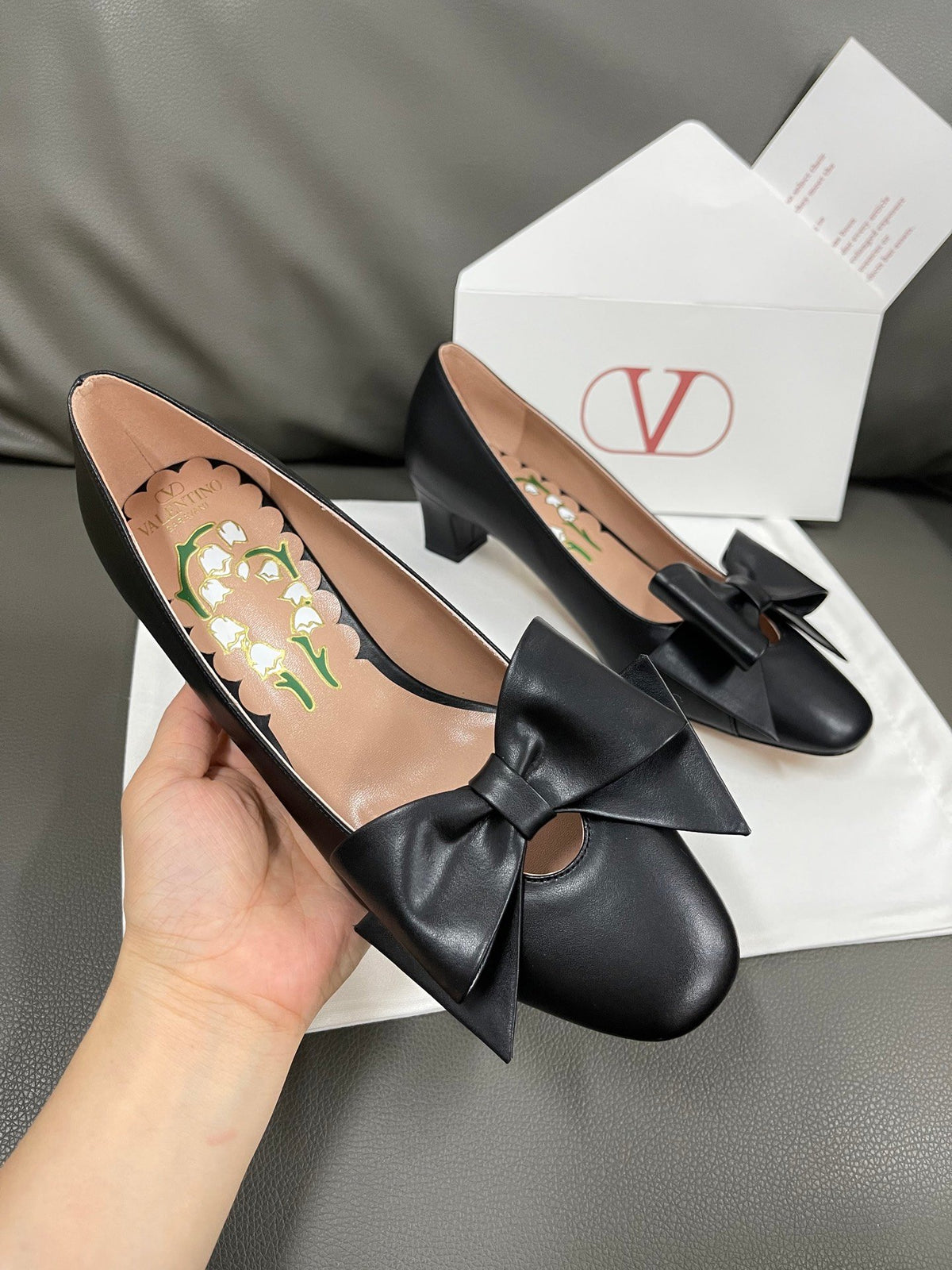 Valentino Women Black Leather Bow Detail Flats