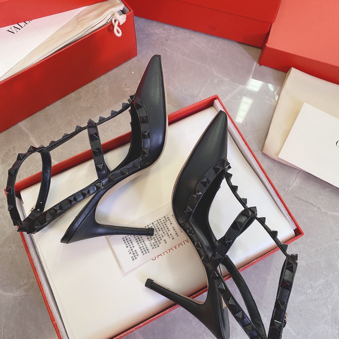 Valentino Women Black Leather Studded Heels