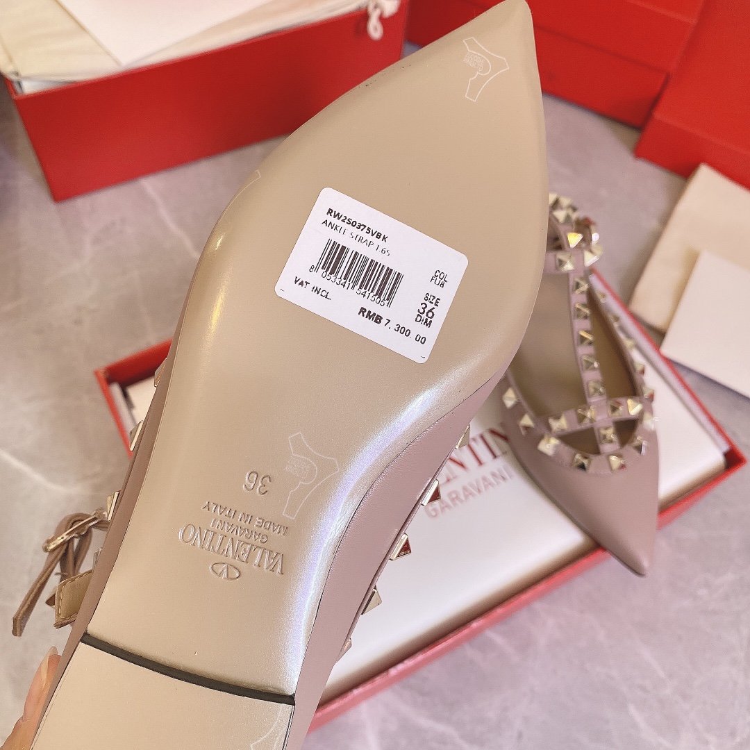 Valentino Women Beige Leather Studded Flats