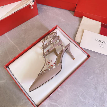 Valentino Women Beige Leather Studded Pumps