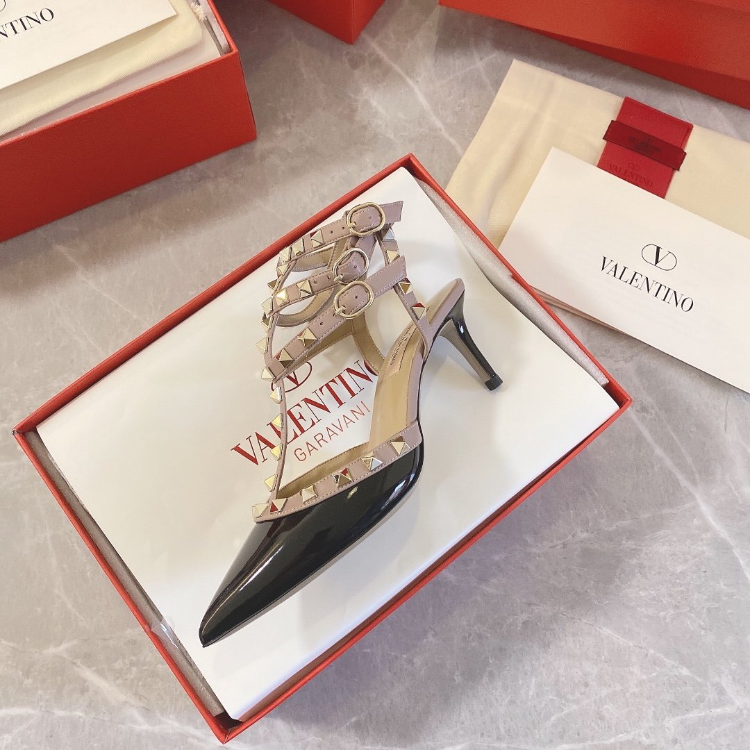 Valentino Women Black Patent Leather Studded Heels