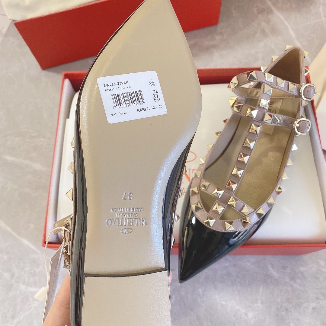 Valentino Women Black Patent Leather Studded Flats