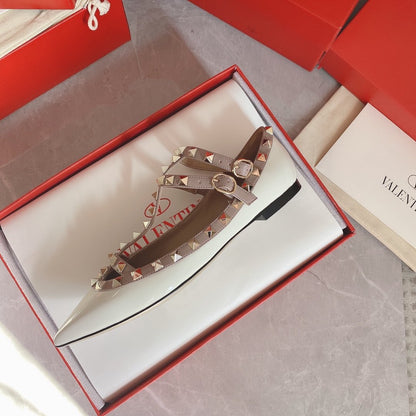 Valentino Women White Patent Leather Studded Flats