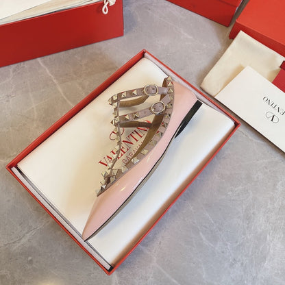 Valentino Women Pink Patent Leather Studded Flats