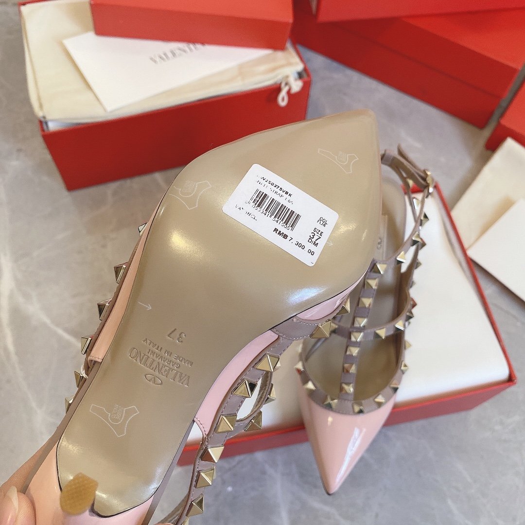 Valentino Women Pink Patent Leather Studded Pumps