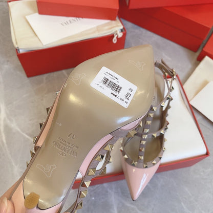 Valentino Women Pink Patent Leather Studded Pumps