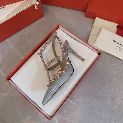 Valentino Women Light Blue Patent Leather Studded Heels