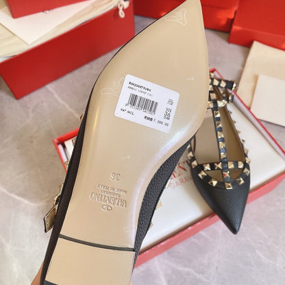 Valentino Women Black Leather Studded Flats