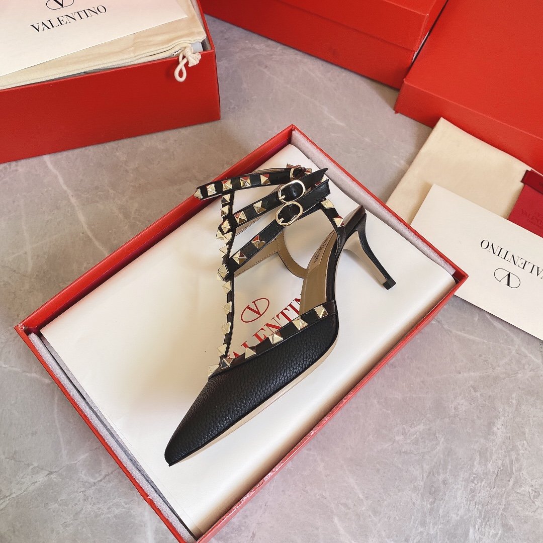 Valentino Women Black Leather Studded Pumps