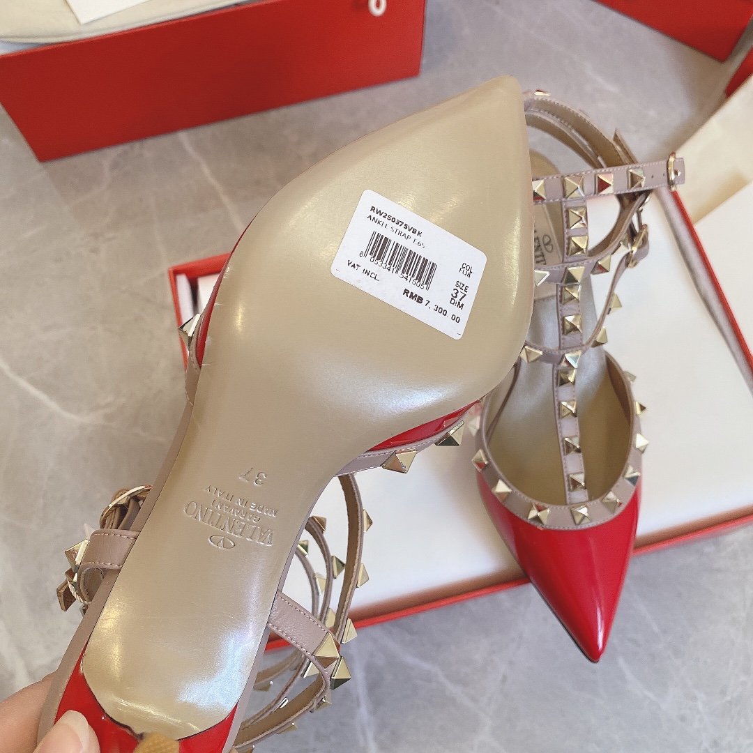 Valentino Women Red Patent Leather Studded Heels