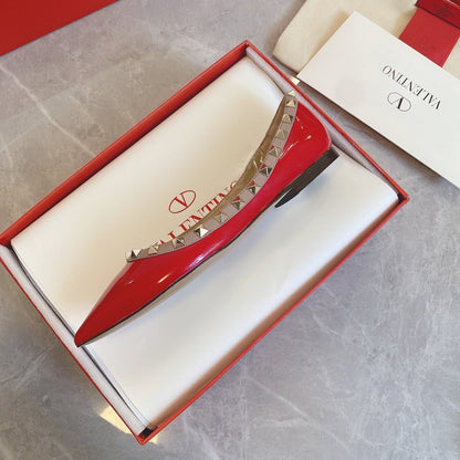 Valentino Women Red Patent Leather Studded Flats