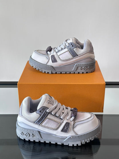 LV Men White Leather Gray Accents Sneakers