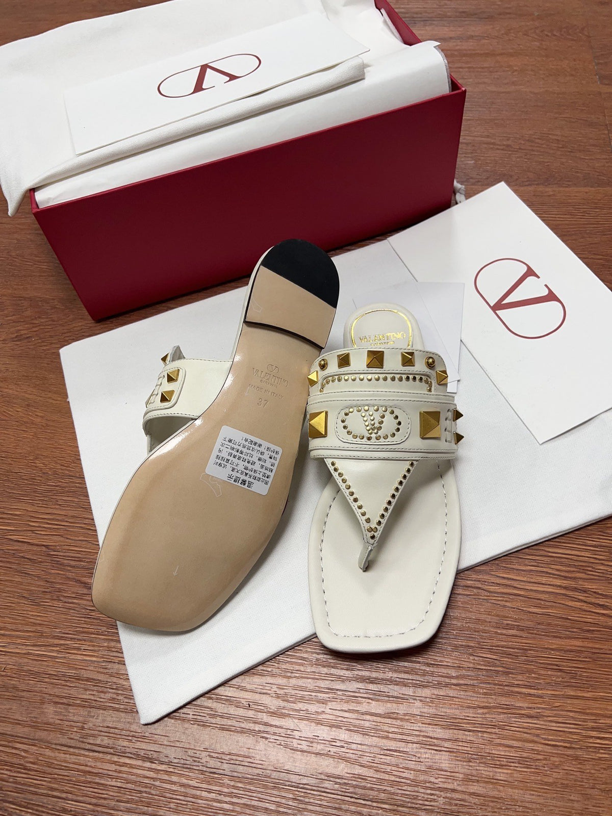 Valentino Women White Leather Studded Sandals