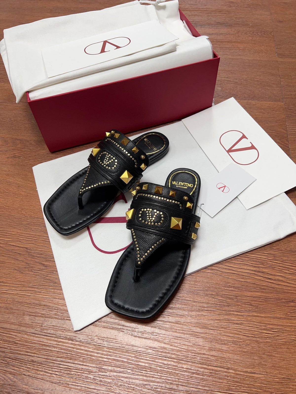 Valentino Women Black Leather Studded Flats