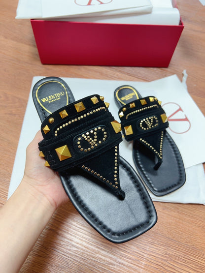 Valentino Women Black Suede Studded Sandals