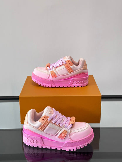 LV Men Pink Synthetic Leather Sneakers