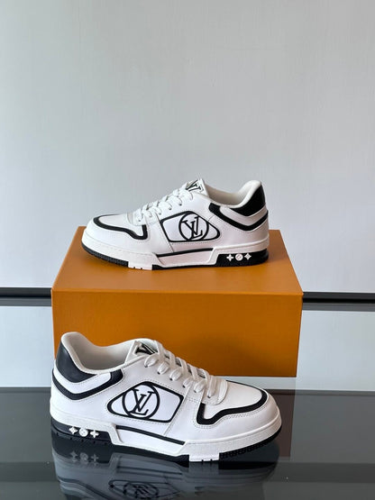LV Men White Black Leather Sneakers