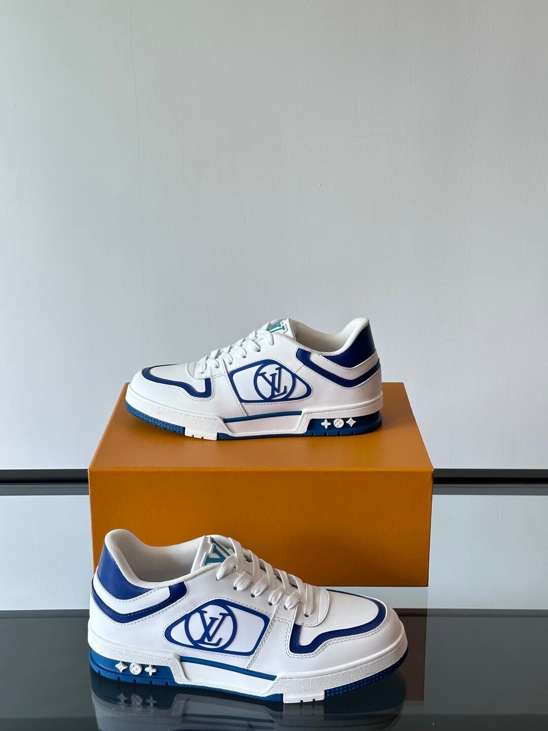 LV Men White Blue Leather Sneakers