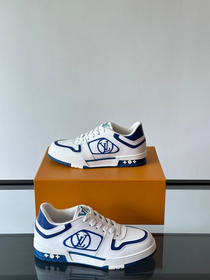 LV Men White Blue Leather Sneakers