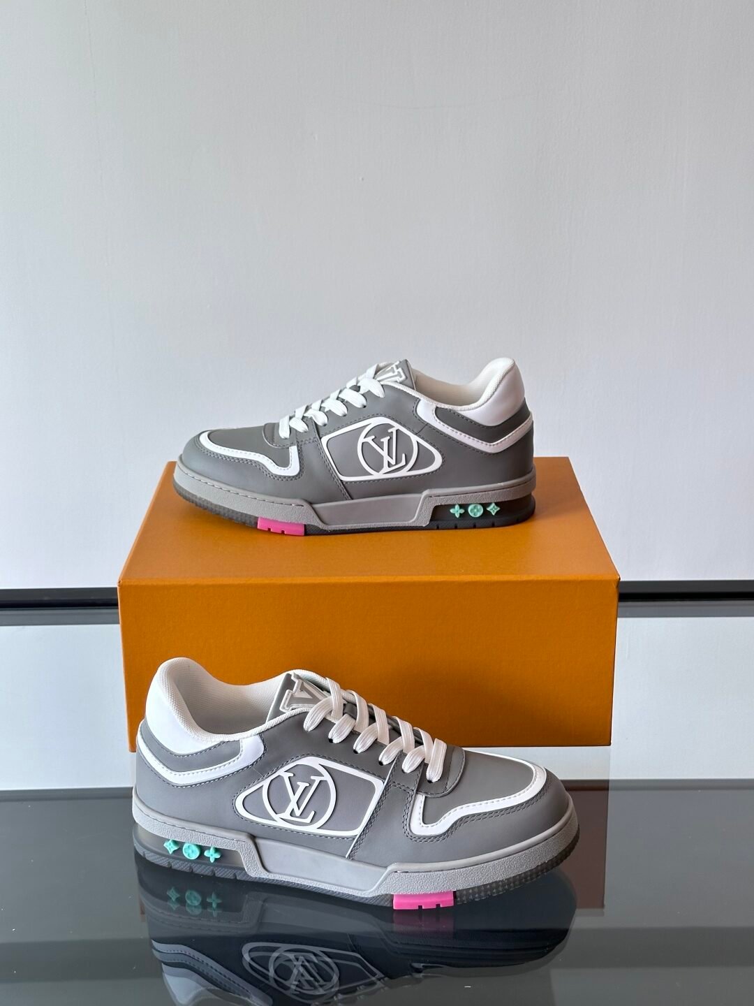 LV Men Grey White Leather Sneakers