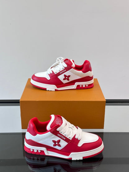 LV Men Red White Leather Sneakers