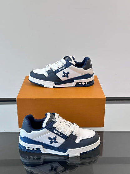 LV Men White And Navy Leather Sneakers