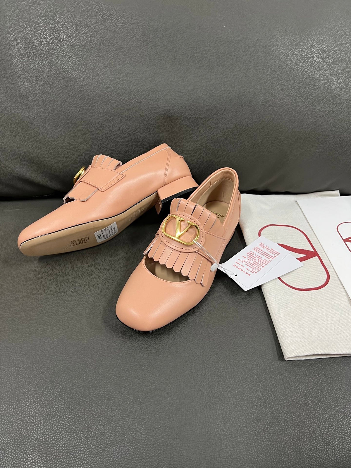 Valentino Women Pink Leather Fringe Loafers