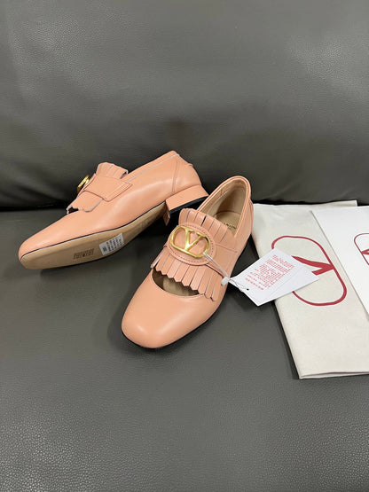 Valentino Women Pink Leather Fringe Loafers