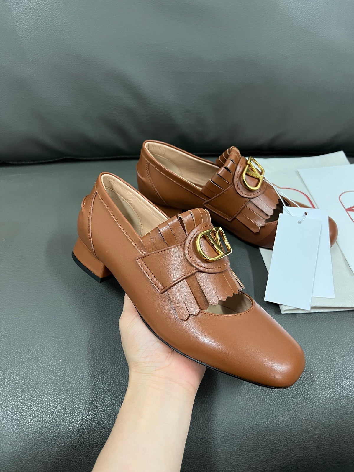 Valentino Women Brown Leather Loafers