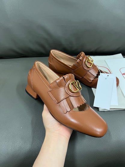 Valentino Women Brown Leather Loafers