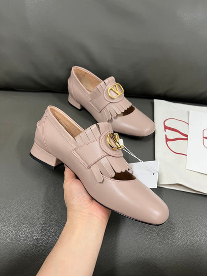 Valentino Women Pink Leather Fringe Loafers