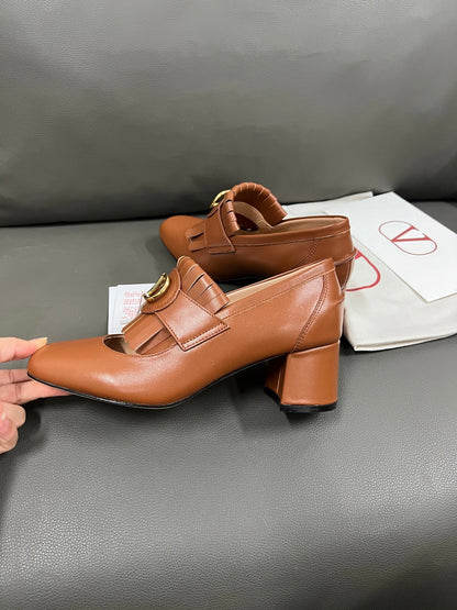 Valentino Women Brown Leather Fringe Loafers