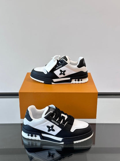LV Men Black White Leather Sneakers