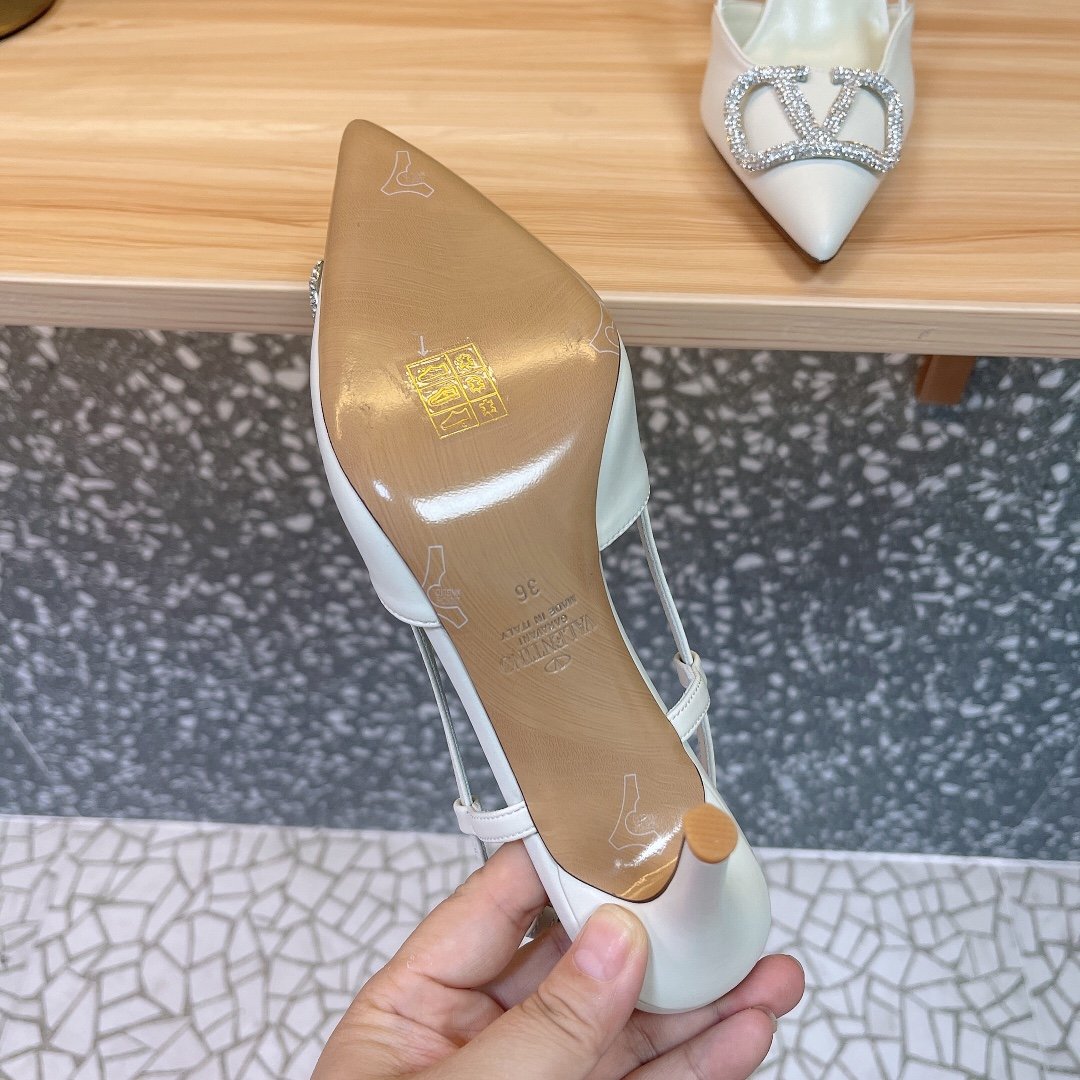 Valentino Women White Leather Pointed Slingback Pumps