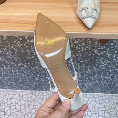 Valentino Women White Leather Pointed Slingback Pumps