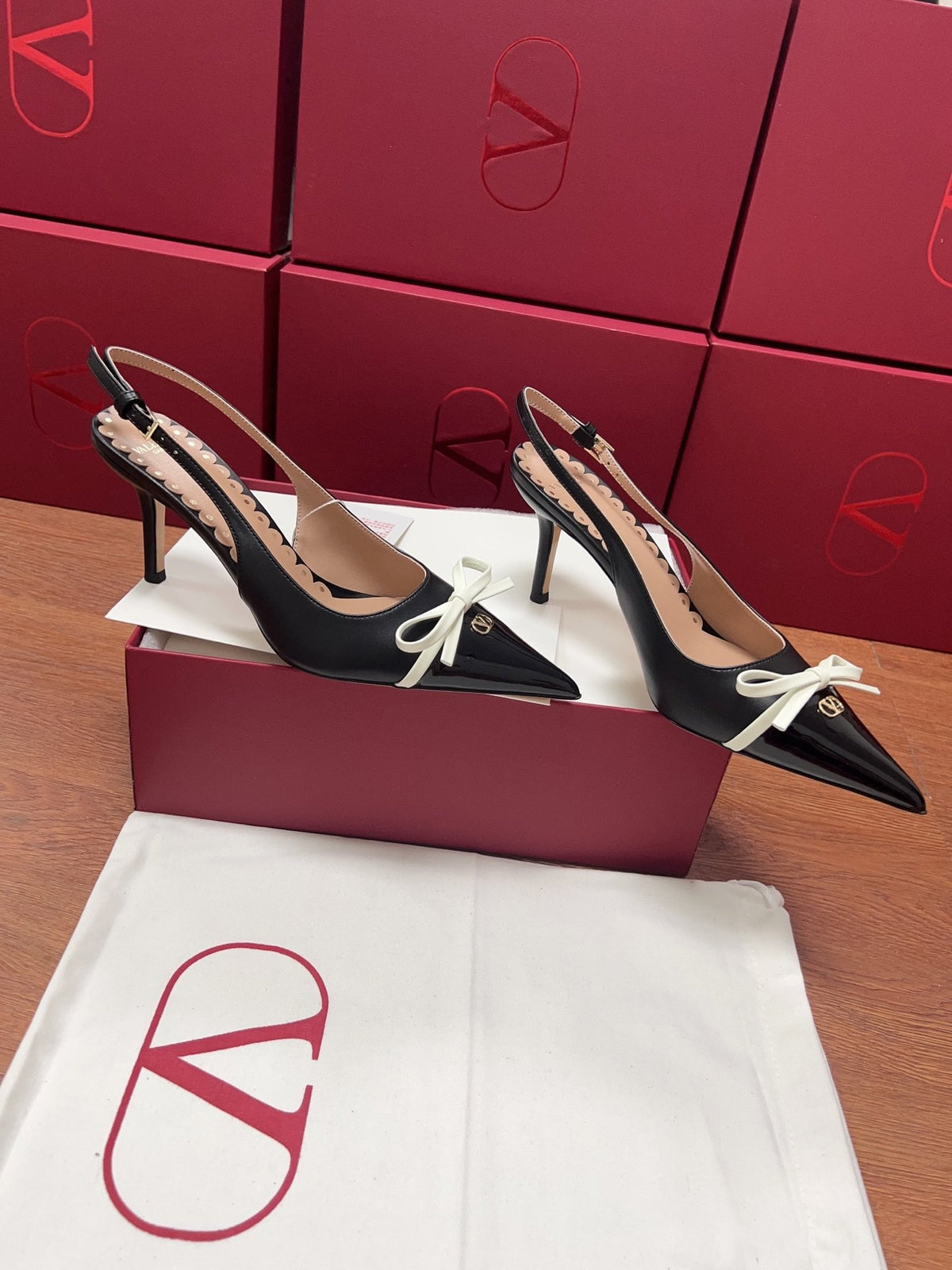 Valentino Women Black Patent Leather Bow Slingback Pumps