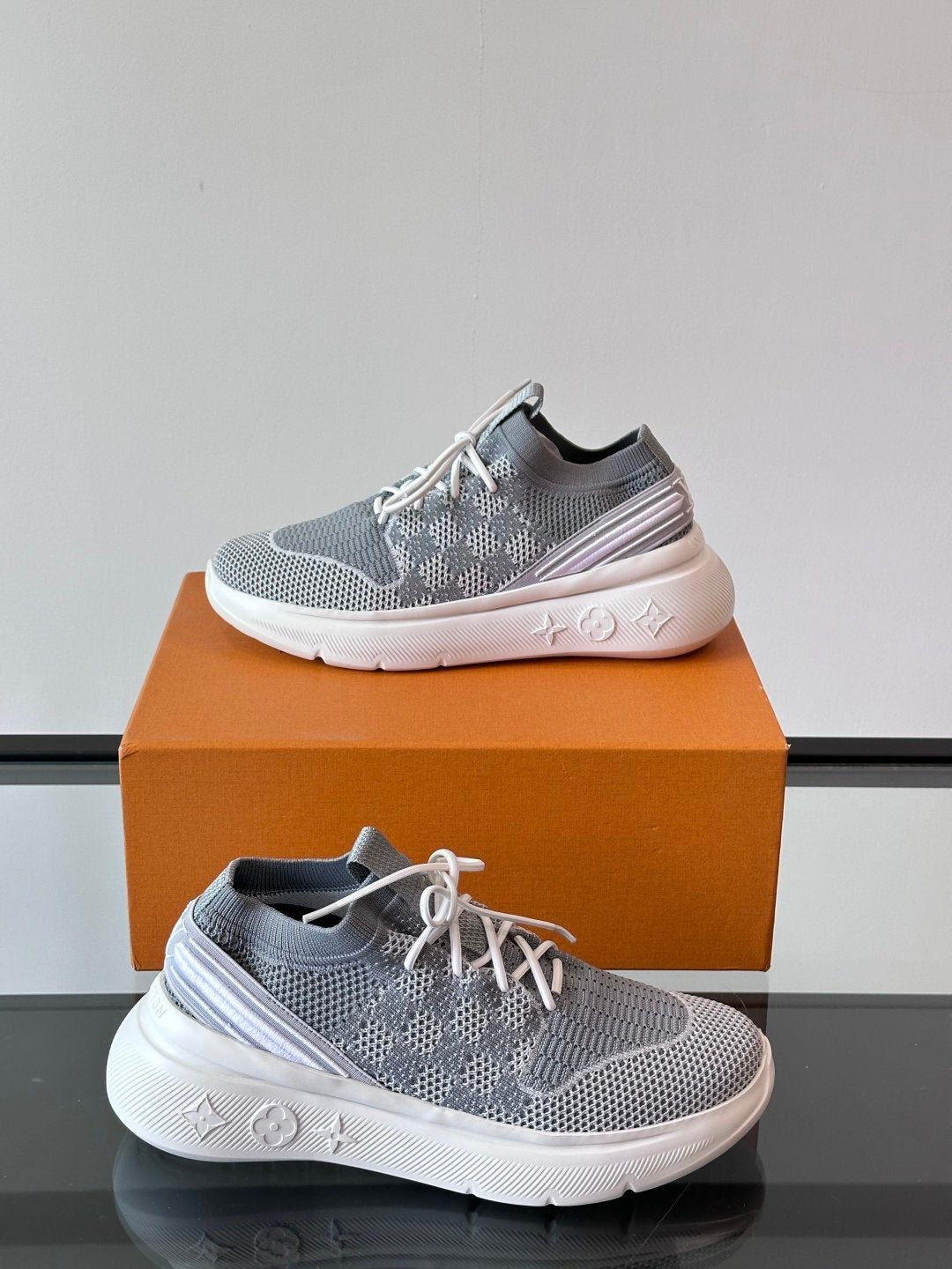 LV Men Grey Knit Fabric Sneakers