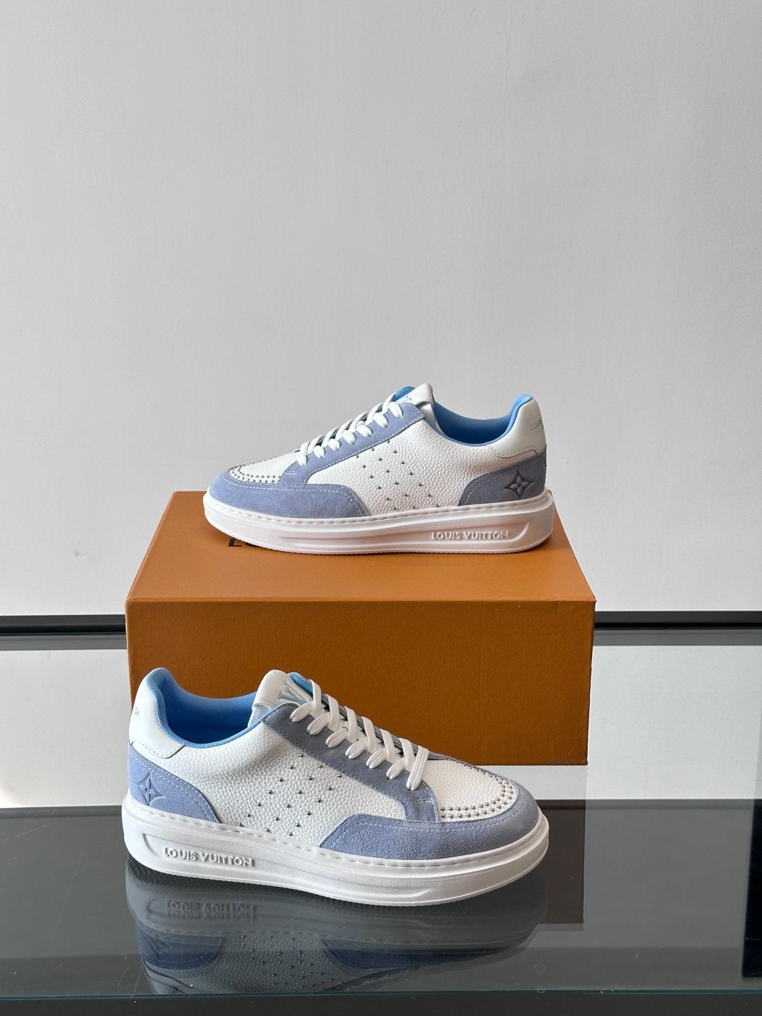 LV Men White Blue Leather Suede Sneakers